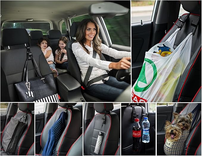 matteblack Magic Hanger Headrest Holder Organizer, Behind Over The Seat Car Hooks-Hang Purse Grocery Bags-4Pack (Frosted Black)