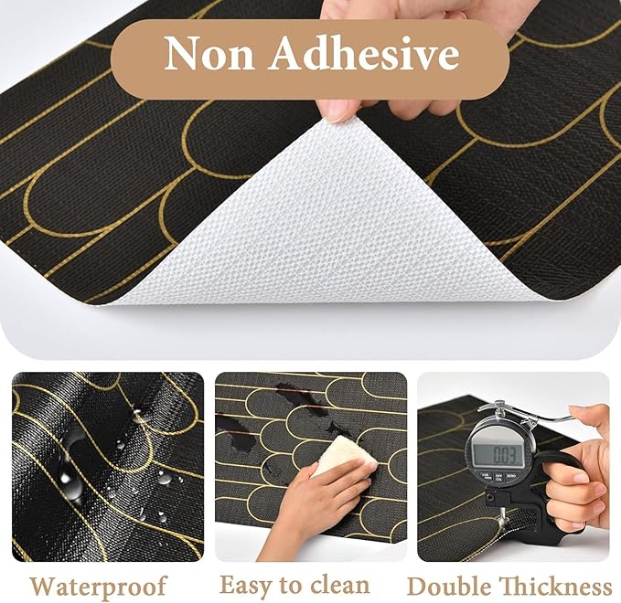 Shelf Liners for Kitchen Cabinets Drawer Liner 12in x 20FT Non Adhesive Black Gold Line Thickened Refrigerator Shelf Liner Paper Strong Easy to Clean for Tool Box with Knife and Tape Measure