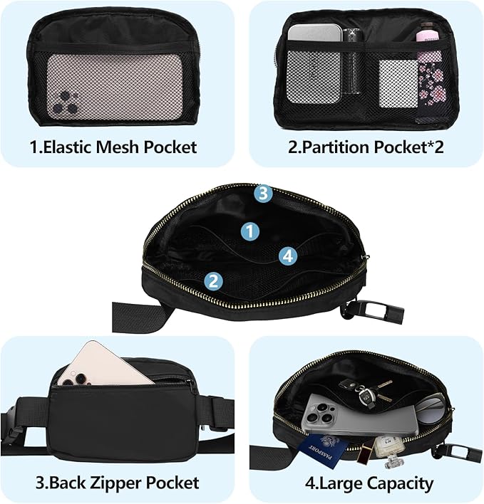 VOROLO Waist Pack for Running Fanny Pack for Women and Men Gift Crossbody Belt Bag Bum Bag with Adjustable Strap for Sports for Men and Women Black with rope