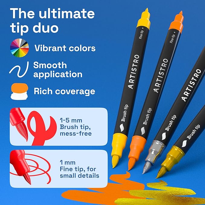 ARTISTRO 240 Acrylic Paint Markers - Paint Pens for Drawing, Brush + Fine Tips - For Fabric, Rock, Glass, Wood, DIY - Art & Craft Supplies for Adults, Teens, Kids - Teacher Appreciation Gift