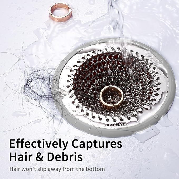 TRAPMATE Shower Drain Cover, 2PCS Prevent Clogging Shower Drain Hair Catcher, Non-Slip Stainless Steel Drain Protector, Patented Bathroom Accessory for US Standard Flat Drains of Bathroom