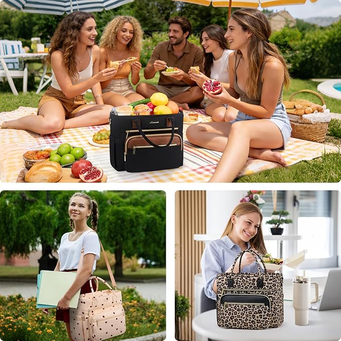 LOVEVOOK Insulated Lunch Bag Women,Wide Opening Adult Lunch Box Women with Cup Holder,Large Leakproof Cooler Bag for Work Picnic Beach Family College Mom,Lunch Teacher Breast Pump Diaper Tote Bag