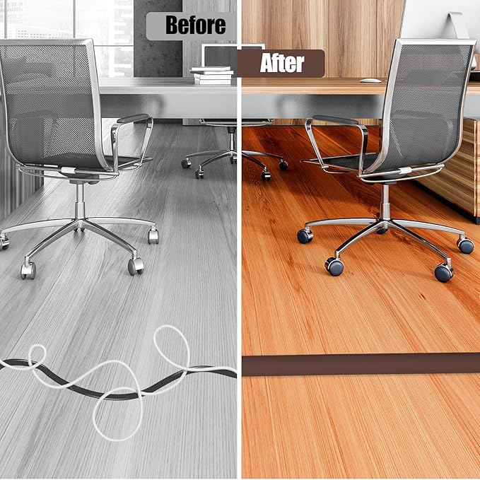 Floor Cord Cover Self Adhesive Cord Hider, 10FT Cable Management, Extension Strip Protector for Wires, Prevent Cable Trips for Offices, Gyms, Exhibitions Cavity: 0.3"(W) x 0.28"(H) Coffee