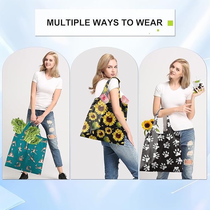 BeeGreen Animal Reusable Shopping Bags Cute Grocery Bag 6 Pack, Christmas Gift Bags Heavy-Duty Foldable Shopping Totes for Supermarket, Work & Travel, Large Washable Polyester Tote Bag with Handles