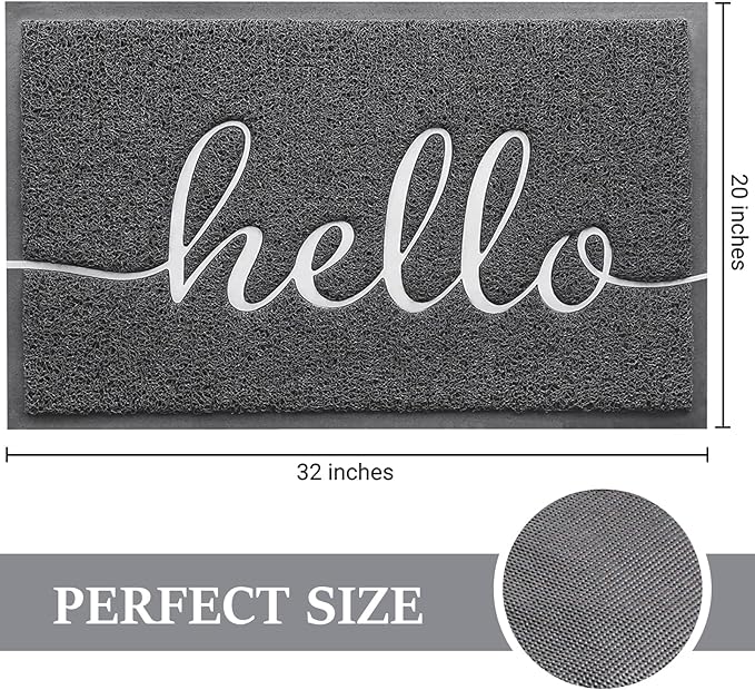 Door Mat (32"x20",Dark Grey), Welcome Mat Low Profile Front Doormat Non Slip Mats for Entryway, Patio, High Traffic Areas