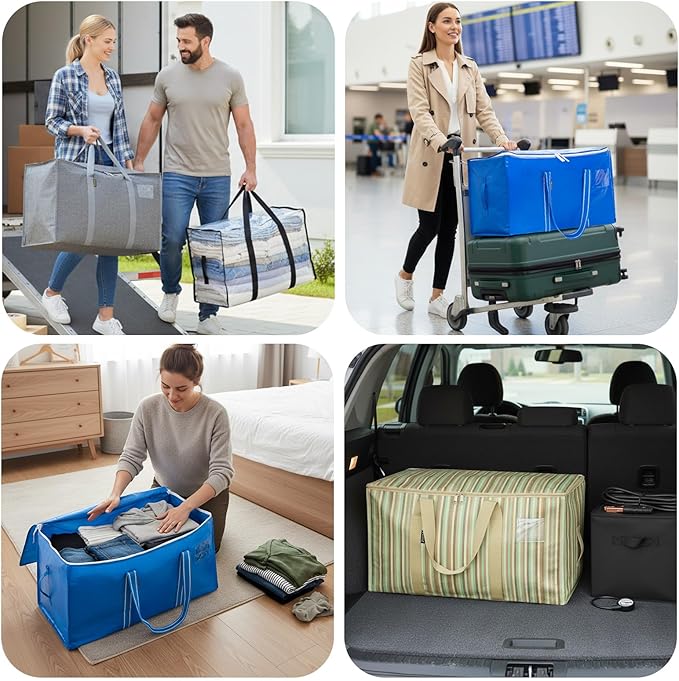 BALEINE 4-Pack Oversized Moving Bags with Reinforced Handles, Heavy-Duty Storage Tote for Clothes, Moving Supplies (Royal Blue, 4-Pack)