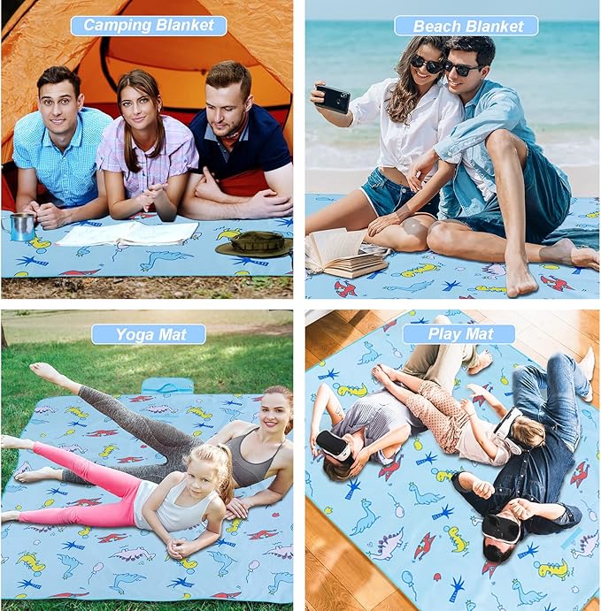 Large Picnic Blanket Waterproof Sand Free Beach Mat Foldable Picnic Mat Sandproof Beach Blanket Extra Large Grass Concert Blanket for Sporting Events, Family Picnic, Camping, Travel, Park