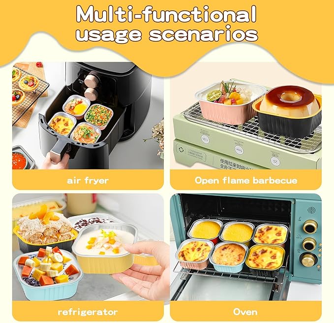 40 Pack Mini Cake Pans with Lids, 5oz Square Aluminum Foil Brownie Baking Cups, Muffin Tin Ramekins, Disposable Dessert Cupcake Cups for Wedding Birthday Party, Black,Gold