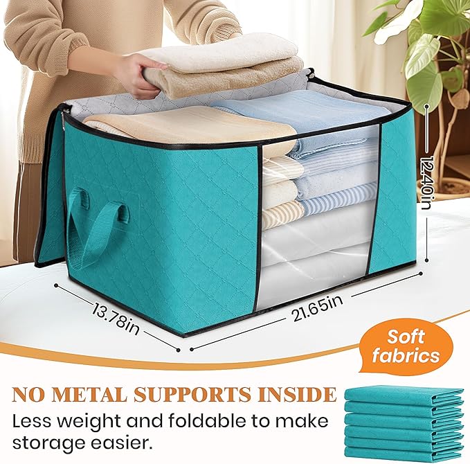 Fab totes Storage Bags, Clothes Blanket Storage Bins Foldable Closet Organizers with Reinforced Handle for Home Dorm Storage and Organization, Fabric Bags for Organizing Sheets, Clothing (Green, 10 Pack)