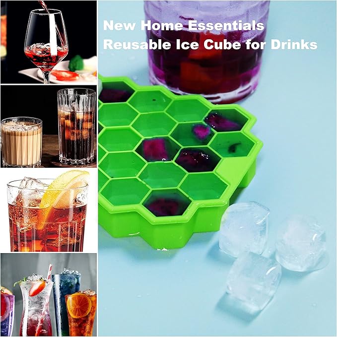 Ice Cube Trays for Freezer with Lid-Silicone Ice Cube Tray with Lid Ice Maker 3 Pack Multicolor, Easy-Release Reusable Ice Cube Coffee Scoop for Coffee Bar Accessories