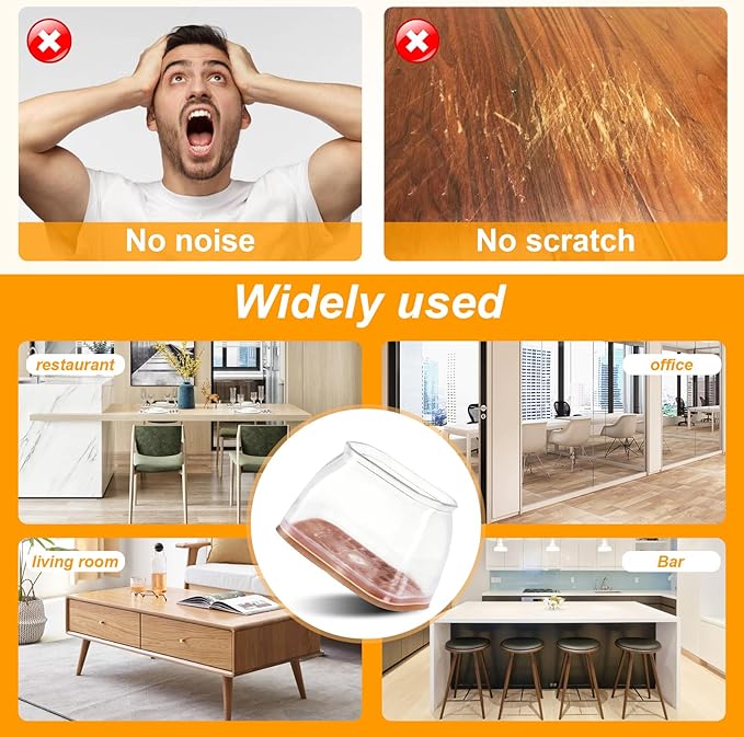 CHUNZEXI 16 Pack Rectangle Chair Leg Floor Protectors for Hardwood Floors, Silicone Felt Covers Pads Caps, Protect Wood Furniture Feet Floors Noise Reduce and Scratch (Rectangle Small & Clear)