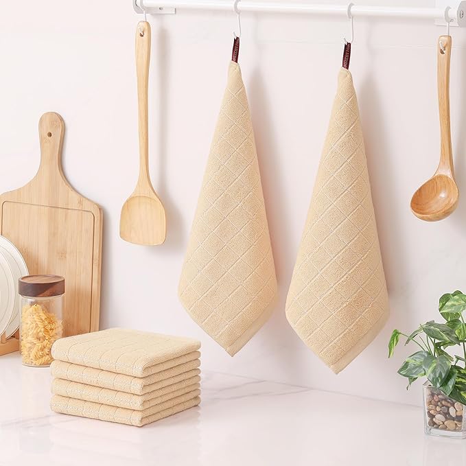 Homaxy 100% Cotton Terry Kitchen Dish Cloths, Ultra Soft and Absorbent Dish Towels for Kitchen, Suitable for Drying and Washing Dishes, 8 Pack, 12 x 12 Inches, Apricot