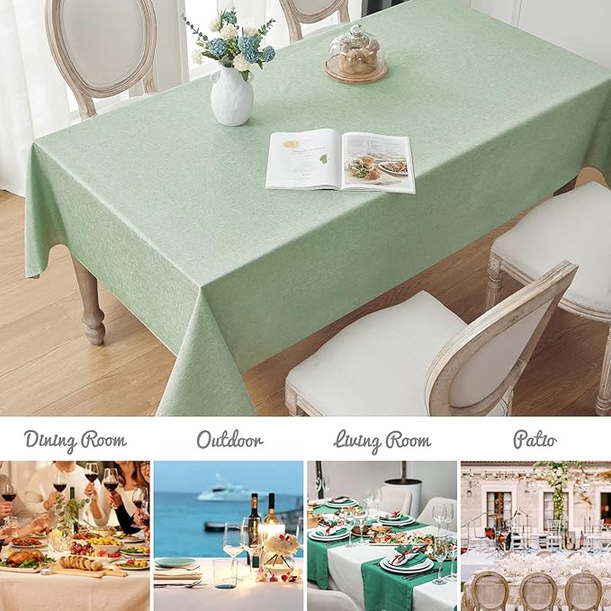 2 Pack Rectangle Tablecloth, 52x70 inch, Water Resistant Wrinkle Free Linen Textured Table Cloth Washable, Decorative Fabric Table Cover for Dining, Party and Camping, Sage Green
