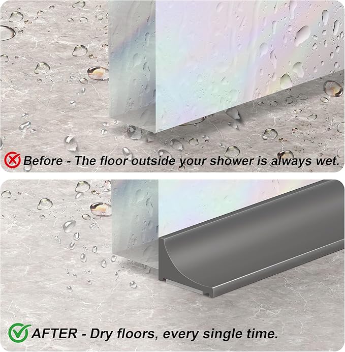 98Inch Shower Threshold Water Dam, Self-Adhesive Silicone Shower Barrier Water Stopper Shower Door Bottom Seal Strip Shower Splash Guard for Bathroom Kitchen Bathtub