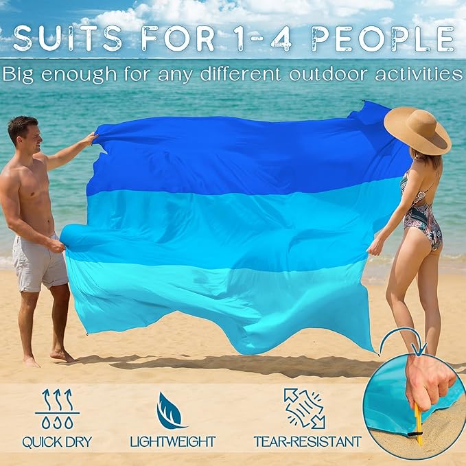 BYDOLL Beach Blanket 78''X81'' Waterproof Sandproof Suits1-4 Adults Oversized Lightweight Large Blanket Picnic Mat for Beach Sand Free Travel Camping Hiking Picnic
