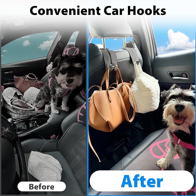 Travel Depot Car Seat Hooks 2 Pack, Leather Headrest Hooks for Car with Double-Hook Design, Durable Headrest Hook Bag Holder Purse Hanger, Organizer for Seat Back in SUV, Truck, Vehicle, Grey