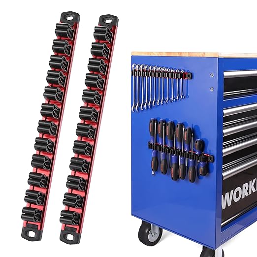 WORKPRO Magnetic Screwdriver Organizer and Wrench Organizer, Aluminum Rail Magnetic Tool Organizer, Tool Holder, Toolbox Organization, 24-Slot Screwdriver and Wrench Holder (Tools not Included)