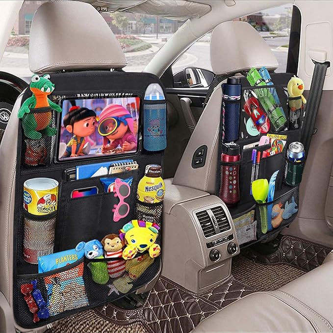 Tianle Backseat Car Organizer - Premium Car Organizer with 10" Table Holder, 9 Pockets, Road Trip Essentials for Travel Accessories (2 Pack)