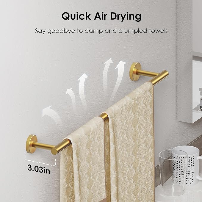 FORIOUS Bathroom Hardware Accessories Set, SUS304 Stainless Steel Towel Bar Set, Modern Towel Racks Holder for Bathroom, Toilet Paper Holder Wall Mounted 4 Pieces(24" Bar, Brushed Gold)