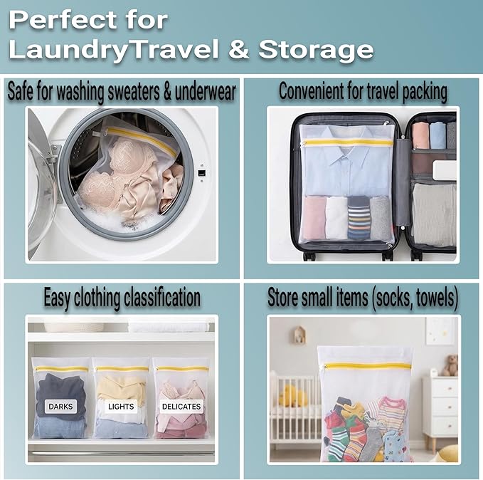 Mesh Laundry Bags for Delicates 16x20inch – 3 Pack Lingerie Bags for Washing Delicates, Fine Mesh with Sturdy Zipper, Protect Clothes in Washer & Dryer, Laundry Essentials for Home & Travel (Style 01)