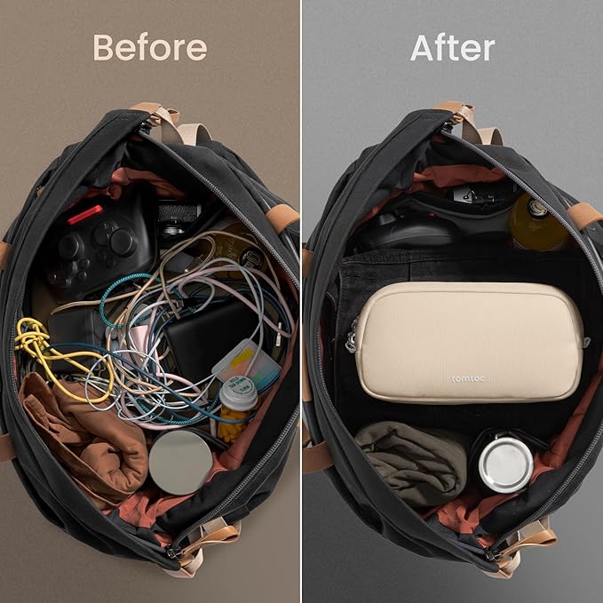 tomtoc Electronics Organizer Travel Case, Water Resistant Travel Bag Cable Organizer for Essentials, Tech Pouch Accessories Carry Storage for Cord, Phone, Cables, AirPods, USB Flash Drive, Daily Items