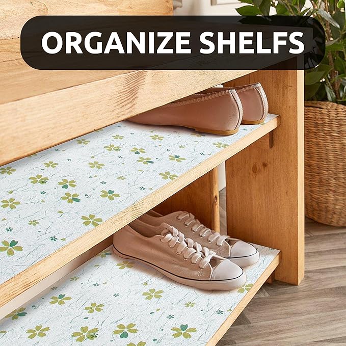 RAY STAR 12X120 Inch Shelf Liner for Kitchen Cabinets, Non-Adhesive Washable Cabinet Liner, Non-Slip PVC Drawer Liner for Dresser Bathroom (Green-Floral)(4 Rolls)