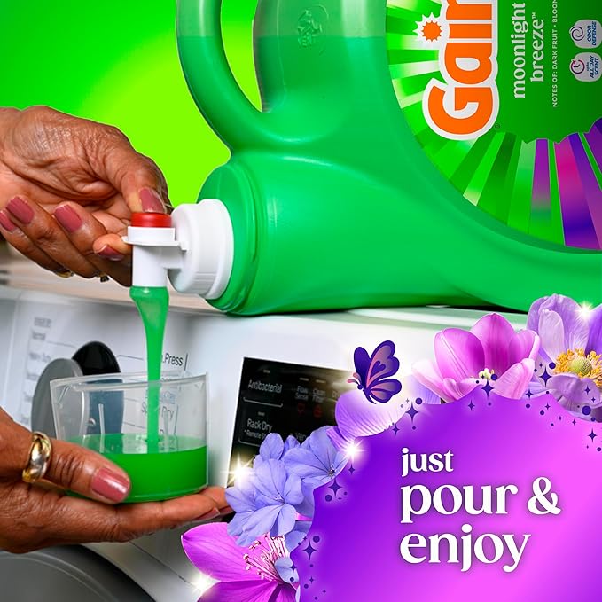 Gain Liquid Laundry Detergent with Odor Defense, Moonlight Breeze Scent, Laundry Soap For HE Washing Machines, 132 fl oz, 100 Loads (Packaging May Vary)