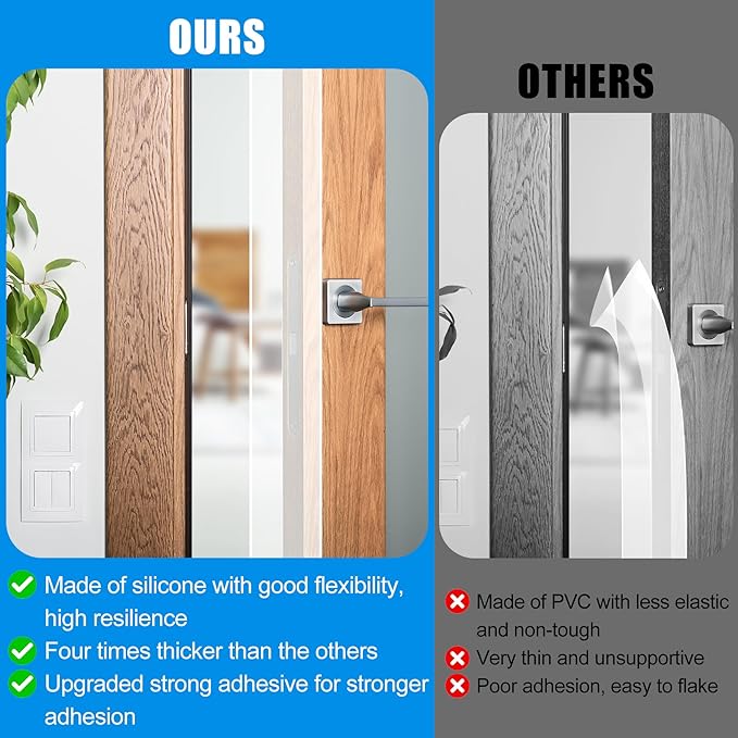 Draft Seal Tape for Doors and Windows 1 in x 40 Ft Silicone Weather Stripping Extra Thick 2mm Door Seal Strip with Strong Adhesive Draft Insulation Stopper Side Seal - Clear