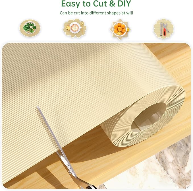 Shelf and Drawer Liner for Kitchen Cabinet, Non-Adhesive 12in x 120in Waterproof Durable Thickened EVA Material Easy-to-Cut Contact Paper Non Slip Mat for Refrigerator, Cupboard, Dresser