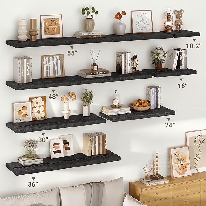 Vivelove 36 Inches Floating Shelves Wall Mounted, 10" Deep Wall Shelves for Bedroom, Bathroom, Living Room, Kitchen, Office, Home Decor, Modern Shelf, Set of 2, Black, 36x10.2x1.5