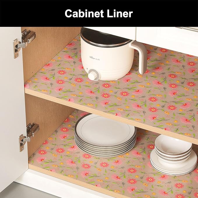 Cooyes Shelf Liner - Premium Non-Adhesive Cabinet & Drawer Liner for Kitchen - Waterproof Shelf Paper with Modern Pattern - Durable EVA Cabinet Mat - Easy to Cut (17.5" W x 197" L)