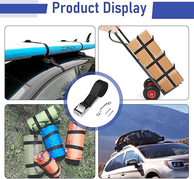 2 Sets 1"x 78"(6.5ft) Battery Tie Down Straps Kit with Stainless Steel Cam Buckle for Boats Battery Hold Down with Stainless Steel and SS Screws for Cooler,Battery Box,Fuel Tank,Luggage Belt,Cars