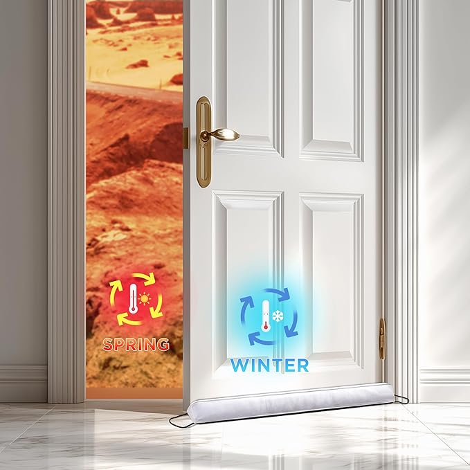 Sunolga Door Draft Stopper Blocks Hot and Cold Air with Removable Washable Cover for Bottom of Door, All-Season Seal for Noise, Wind, Dust, Door Sweep for Gaps Up to 3", Home Essentials, 38", White
