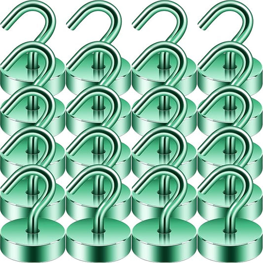 Neosmuk Magnetic Hooks, Cruise Ship Essentials, 40lb+ Heavy Duty Magnetic Hooks for Cruise Cabins, Refrigerator, Grill, Hanging, and Travel | Extra Strong Must-Haves Magnet Hook,Green,Pack of 20