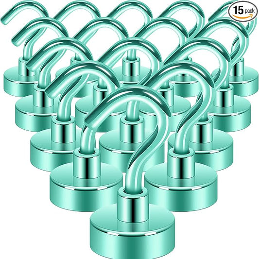 Neosmuk Magnetic Hooks, Heavy Duty 30lb+ Strong Magnet Hook for Cruise Cabins, Cruise Ship Essentials for Hanging, Metal Wall Refrigerator Hangers (Green, 15 Pack)