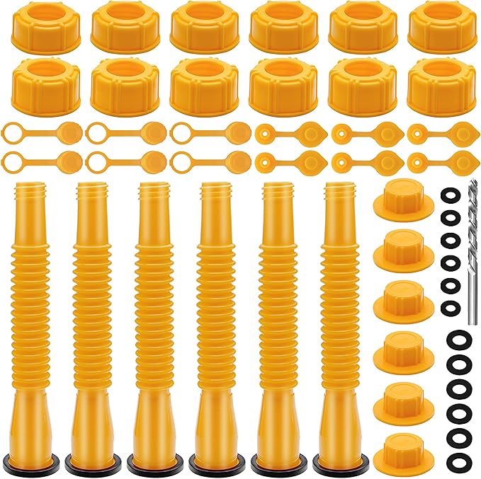 6 Kits 49pcs Can Spout Replacement Kit,Can Nozzle Replacement Kit for 1/2/5/10 Gal,Can Spouts for Old Style Tanks Easy to Install,with Screw Collar Caps, Spout Cover, Base Cap, Drill Bit