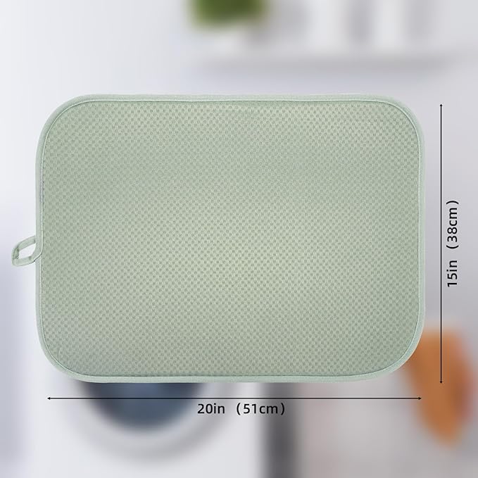 2 Packs Dish Drying Mats for Kitchen Counter, Drying Mat Kitchen Counter, Sage Green Kitchen Dish Drying Mat & Dish Dryer Mat for Drying Dishes, 20 x 15 inches (Green)