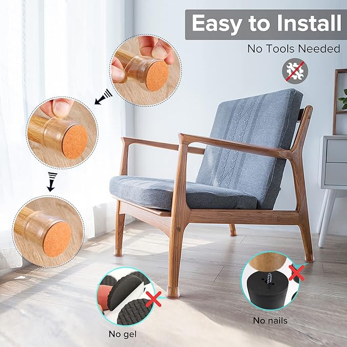 Violibar Upgraded Silicone Chair Leg Floor Protectors for Hardwood Floors, Furniture Sliders, Felt Bottom Furniture Pads, Round&Square Cap Covers to Prevent Scratches and Reduce Noise, Transparent, 24pcs