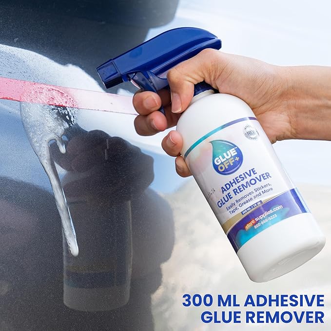 Perco Glue Off Adhesive Remover - Set of 2 10 fl. oz with Scraper | Glue Remover Spray Effortlessly Erase Adhesive Hassles & Car Stickers - for Label Sticker Residue