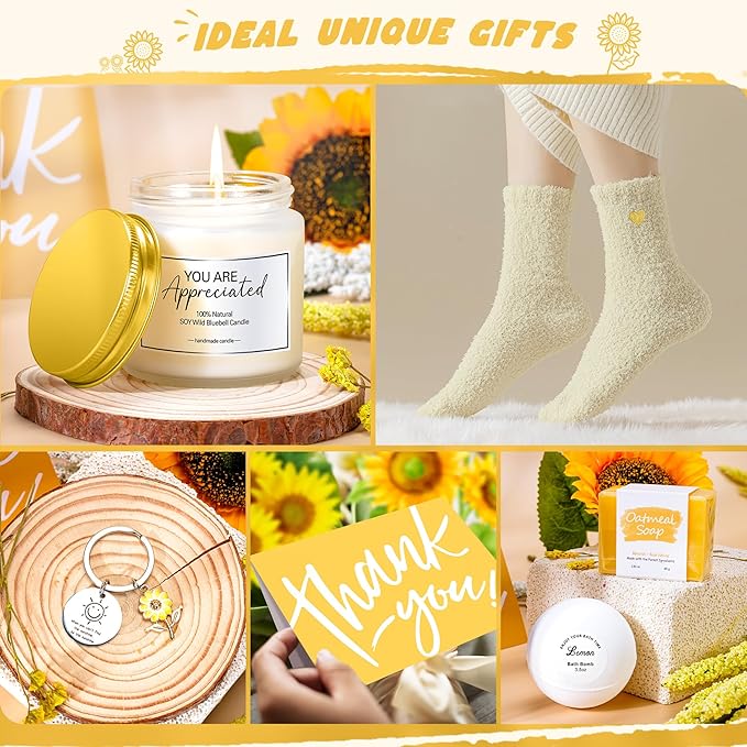 12PCS Thank You Gifts for Women, Sunshine Appreciation Gifts for Coworkers, Sunshine Box Employee Appreciation Baskets, Thanks You Baskets for Women Friends Teacher, Mentor, Families, Friends, Leaders