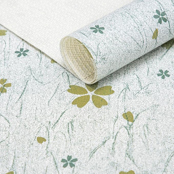 RAY STAR 12X120 Inch Shelf Liner for Kitchen Cabinets, Non-Adhesive Washable Cabinet Liner, Non-Slip PVC Drawer Liner for Dresser Bathroom (Green-Floral)(4 Rolls)