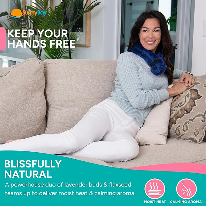 SunnyBay Microwave Heating Pad, Microwavable Heated Neck and Shoulder Wrap with Wide Neck Coverage, Hands-Free Moist Aromatherapy Hot Pack with Lavender, 26x7 Inches, 2.5 lbs, Navy Blue