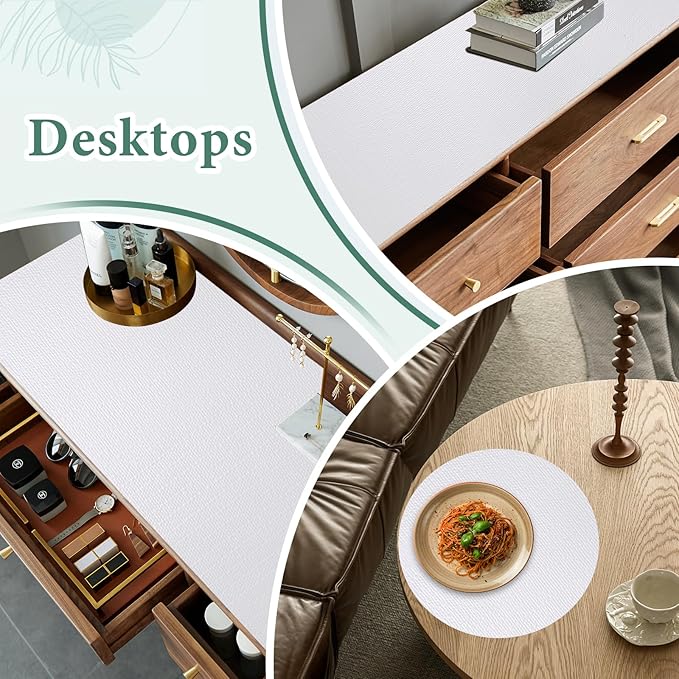 Drawer and Shelf Liner for Kitchen Cabinet: 12 in X 20 Ft Non-Slip Waterproof Shelf Paper, Non-Adhesive Refrigerator Liners, White Easy Liners for Bathroom Cupboard with Knife Tape Measure