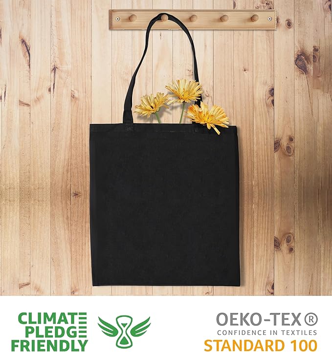 Urban Villa 24 Pack Reusable Grocery Bags 15’’x16’’ with 27’’ long Handle Black Color 100% Cotton Tote Bags Medium Weight Grocery Shopping Cloth Bags Great Choice for Promotion Gift DIY Advertising