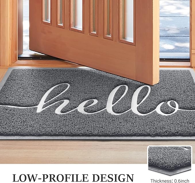 Door Mat (30"x17.5",Grey), Welcome Mat Low Profile Front Doormat Non Slip Rugs for Entryway, Patio, High Traffic Areas