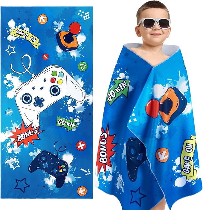 WERNNSAI Game Kids Beach Towel for Boys - 30” x 60” Quick Dry Sand-Free Swim Towels for Boys Super Soft Absorbent Towel, Pool Camping Travel Bath Towel for Outdoor Sports Picnic