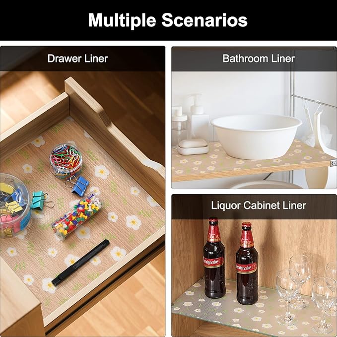 Cooyes Shelf Liner - Premium Non-Adhesive Cabinet & Drawer Liner for Kitchen - Waterproof Shelf Paper with Modern Pattern - Durable EVA Cabinet Mat - Easy to Cut (17.5" W x 360" L)