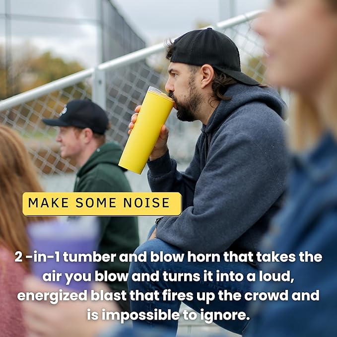 The LoudCup Blow Horn Tumbler, Cheer & Sip 2-in-1 Reusable Water Bottle with Built-In Horn for Sports Games, Tailgates, Parties & Events, BPA-Free