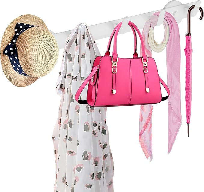 ULIBERMAGNET White Magnetic Coat Rack, Heavy Duty Magnetic Coat Holder with 5 Hooks, Anti-Slip Strong Magnetic Hanger for Refrigerator, Metal Cabinet, Entryway, Hanging Coats, Jackets, Umbrellas, Scarves, Bags