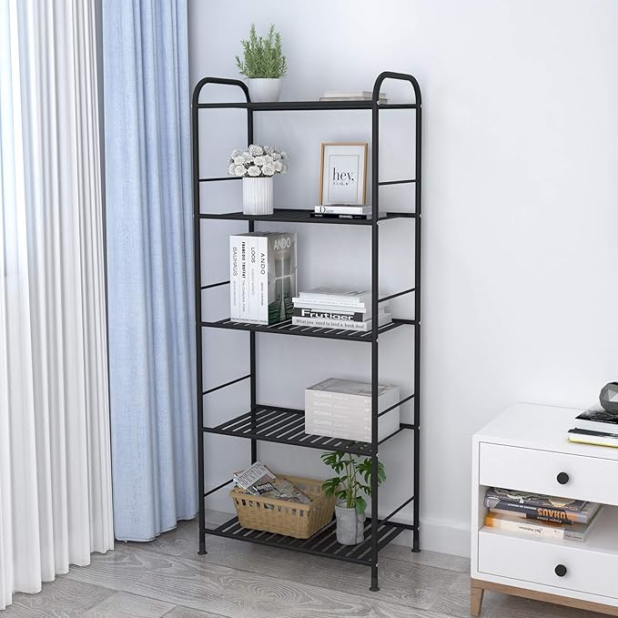 JSB 5-Tier Adjustable Shelving Unit, Heavy Duty Storage Rack Organizer, Metal Corner Shelf for Kitchen, Living Room, Laundry, Pantry, Bathroom (Black, 5 Tier)…
